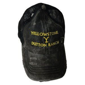 Distressed Yellowstone Dutton Ranch Ponytail Baseball Cap Hat Black Adjustable